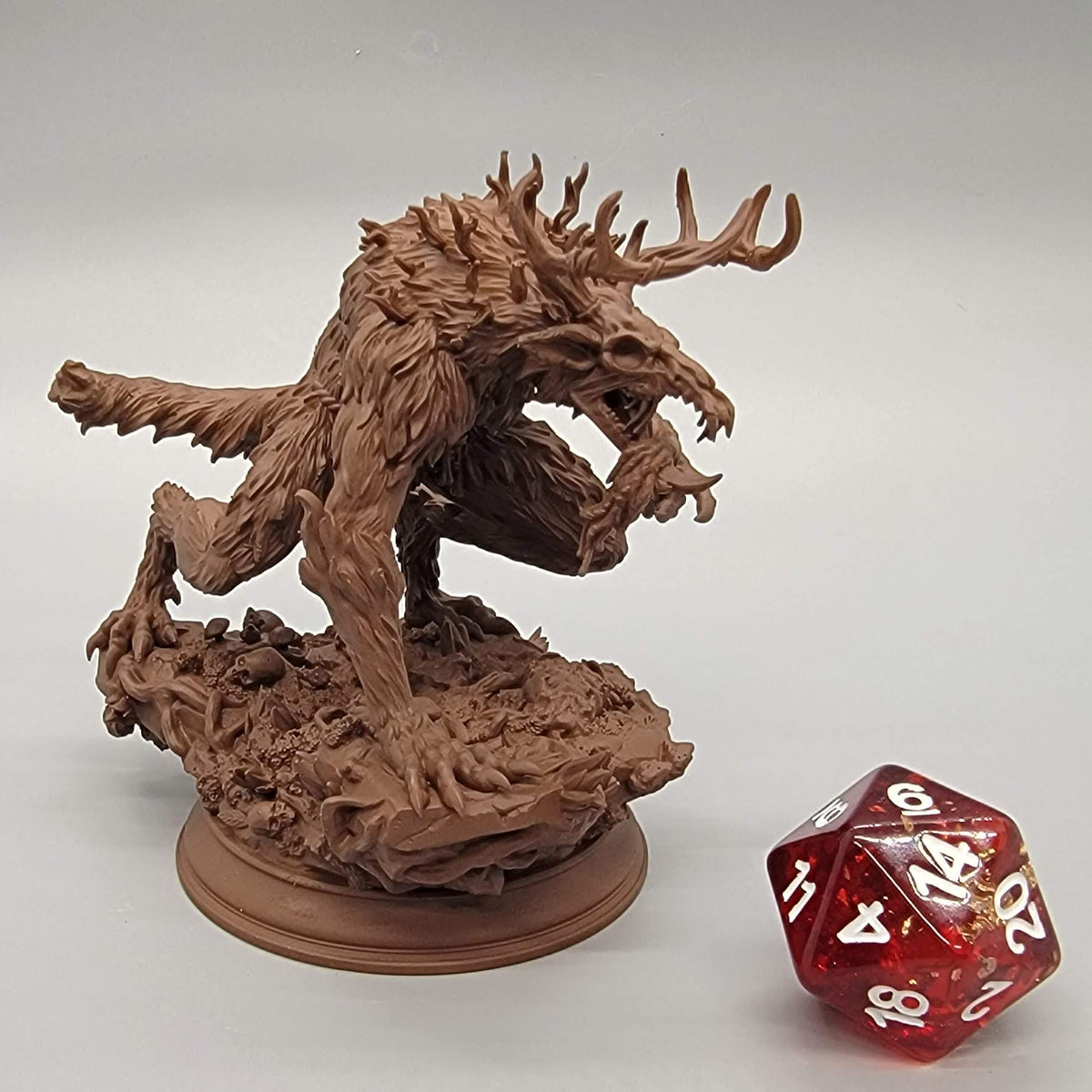Dreadclaw Large Monstrosity with branching antlers, heavy fur, long claws, and a hunched predatory stance.
