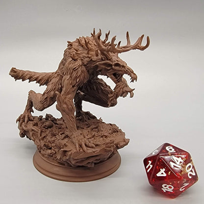 Dreadclaw Large Monstrosity with branching antlers, heavy fur, long claws, and a hunched predatory stance.