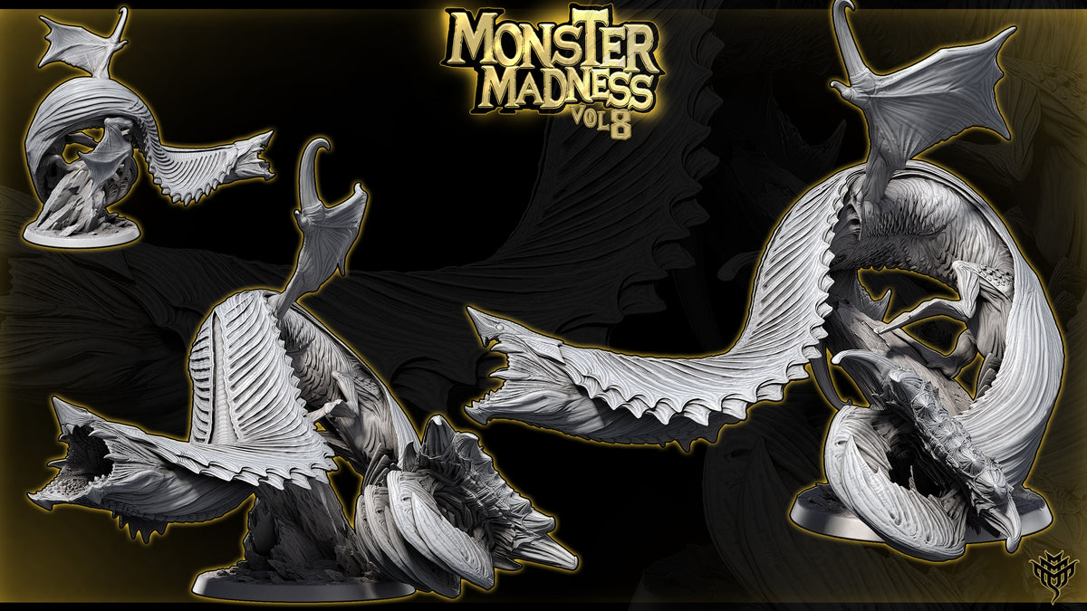 Perspective renders of Elder Sky Serpent Pose 2 showing arched spine and raised wing.