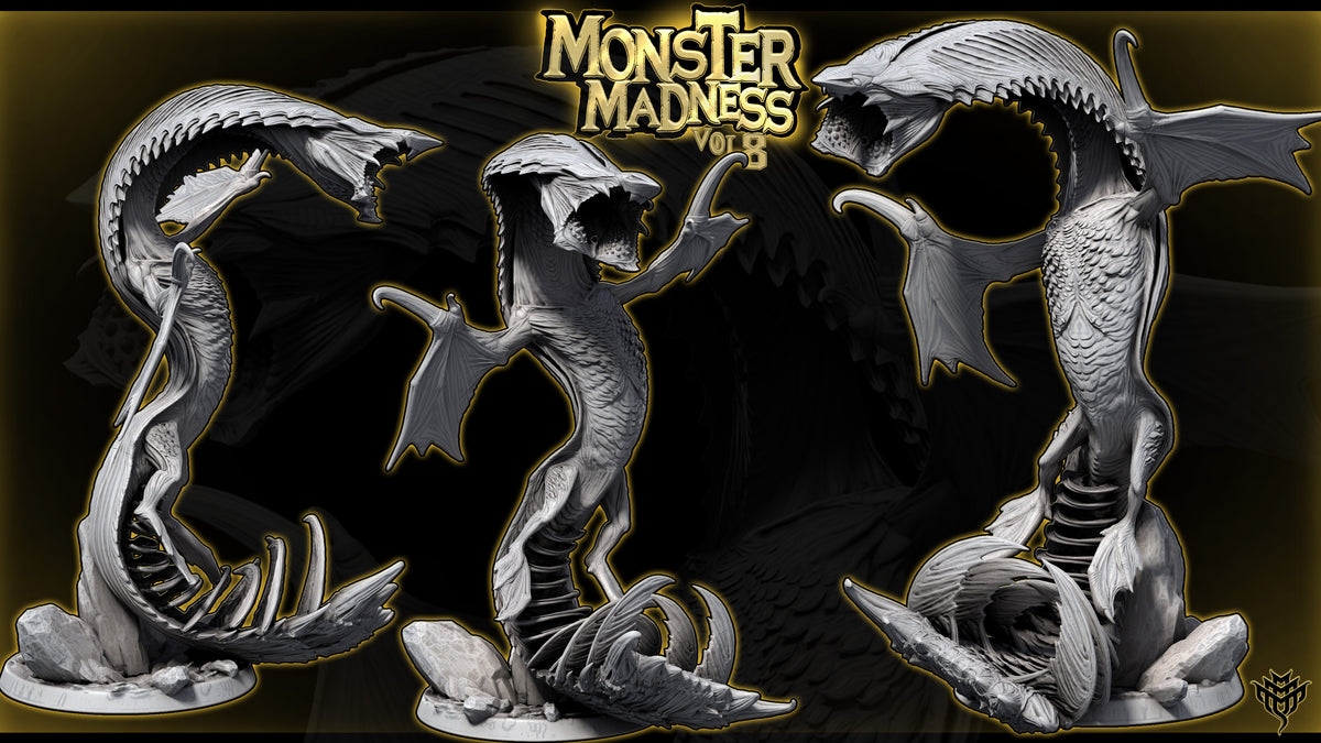 Alternate view renders of Elder Sky Serpent Pose 3 showing open wings and coiled tail base.