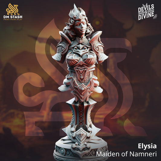 Elysia Aasimar Angelic Cleric resin display bust on ornate pedestal base. 120mm tall