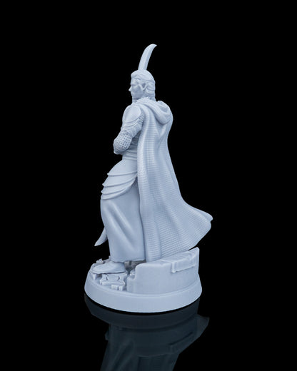 Left side view of the Enforcer Elven Warrior miniature showing the cloak dynamic and base ruins.