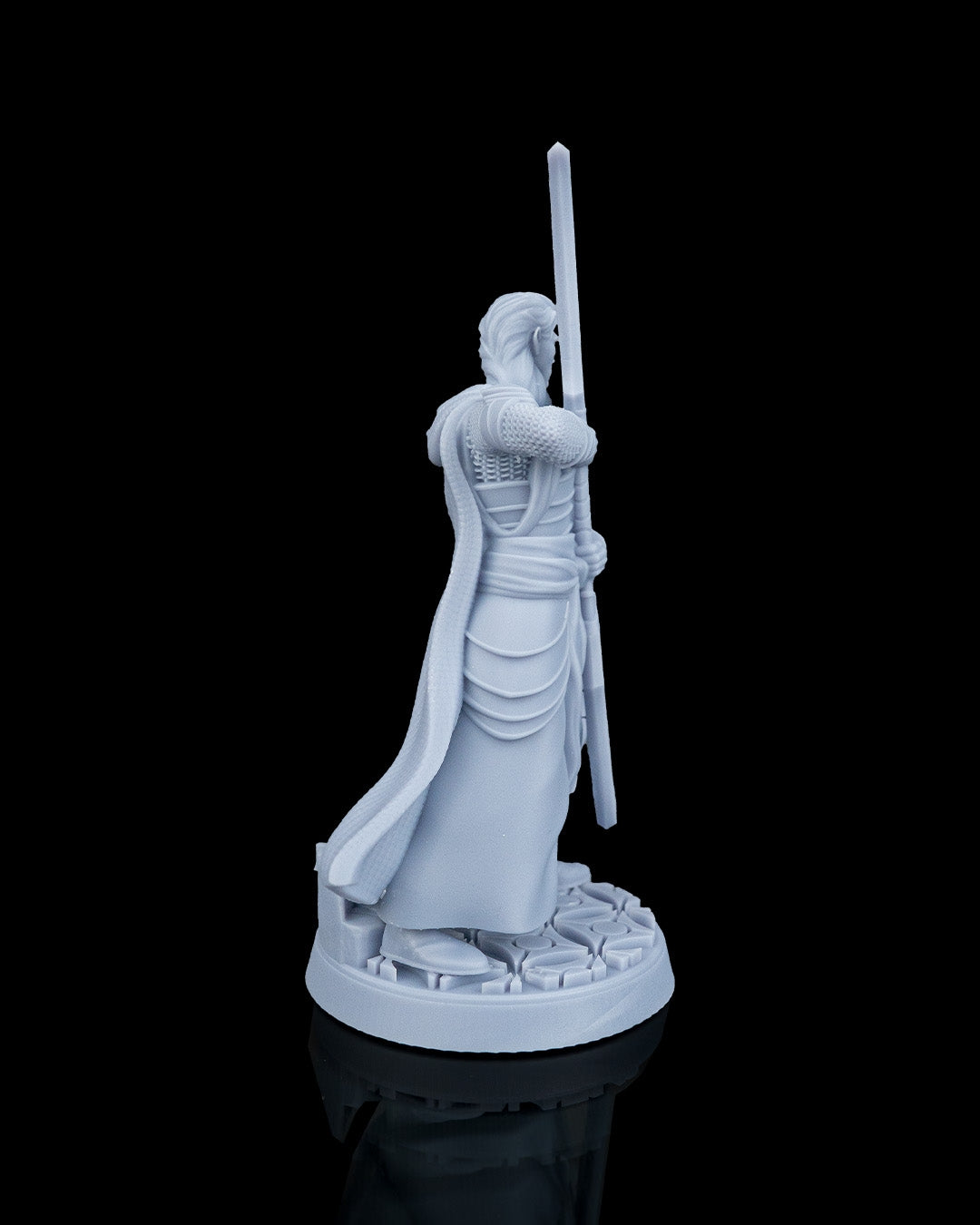 Right profile view of the Enforcer Elven Warrior miniature showcasing chainmail arm sleeves.