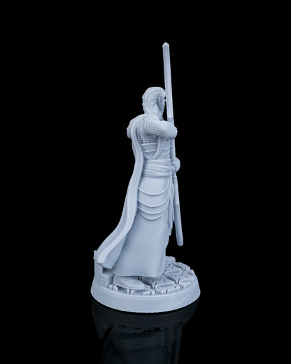 Right profile view of the Enforcer Elven Warrior miniature showcasing chainmail arm sleeves.