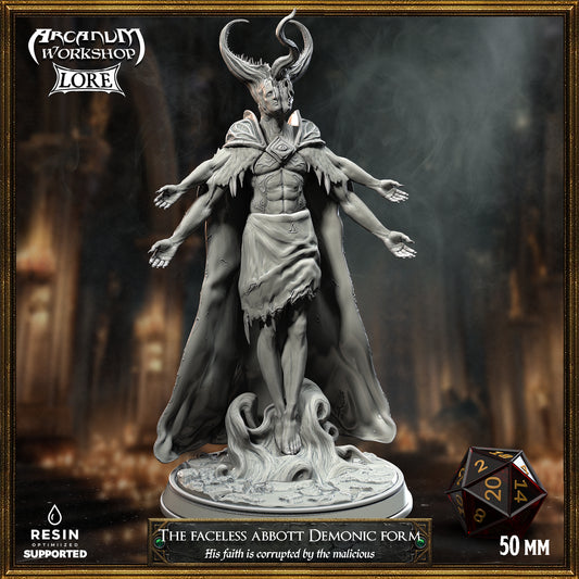 50mm resin Faceless Abbott demonic form miniature for dark fantasy tabletop RPG boss encounters