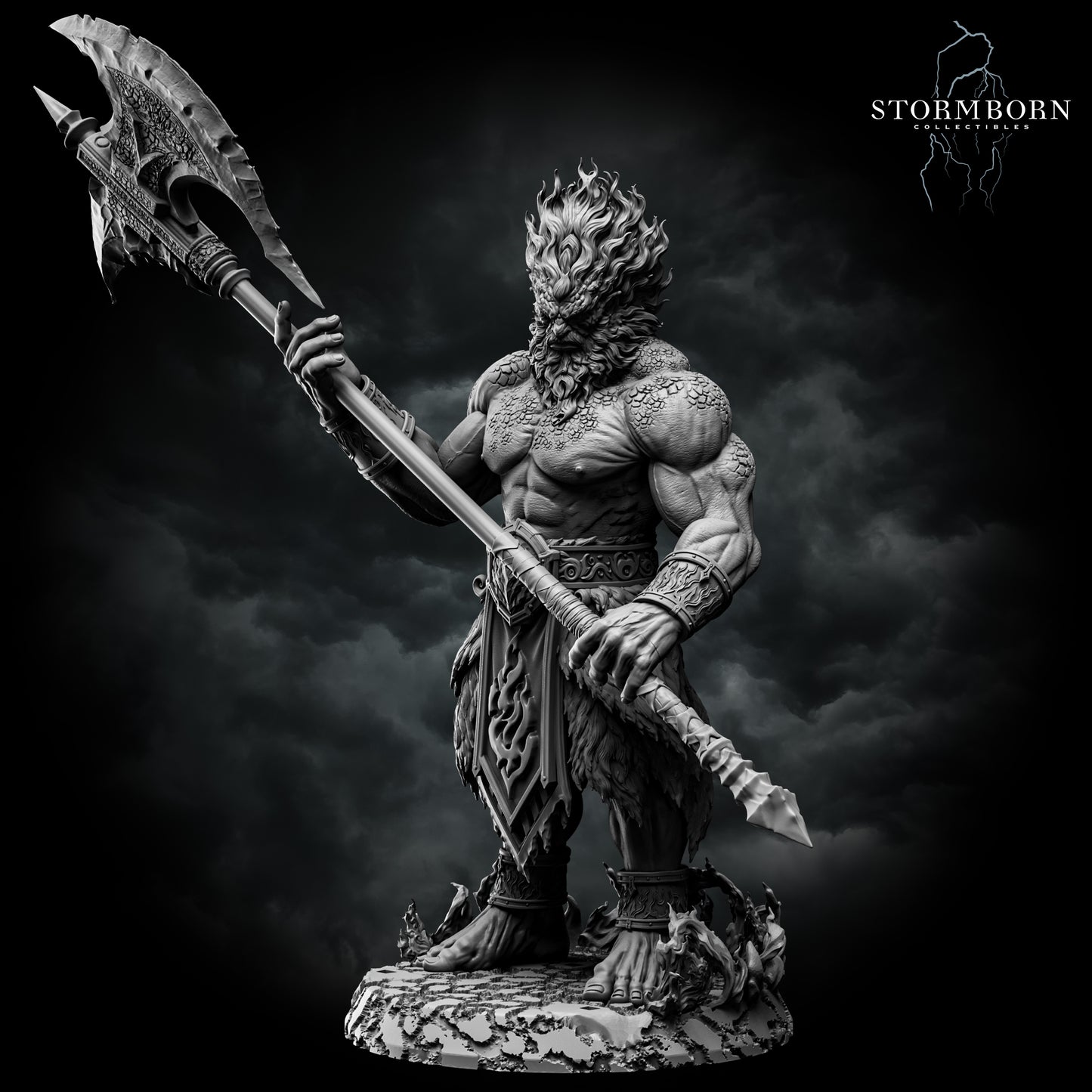 Unpainted Fire Giant resin monster miniature for tabletop RPGs left angle by Stormborn Collectibles