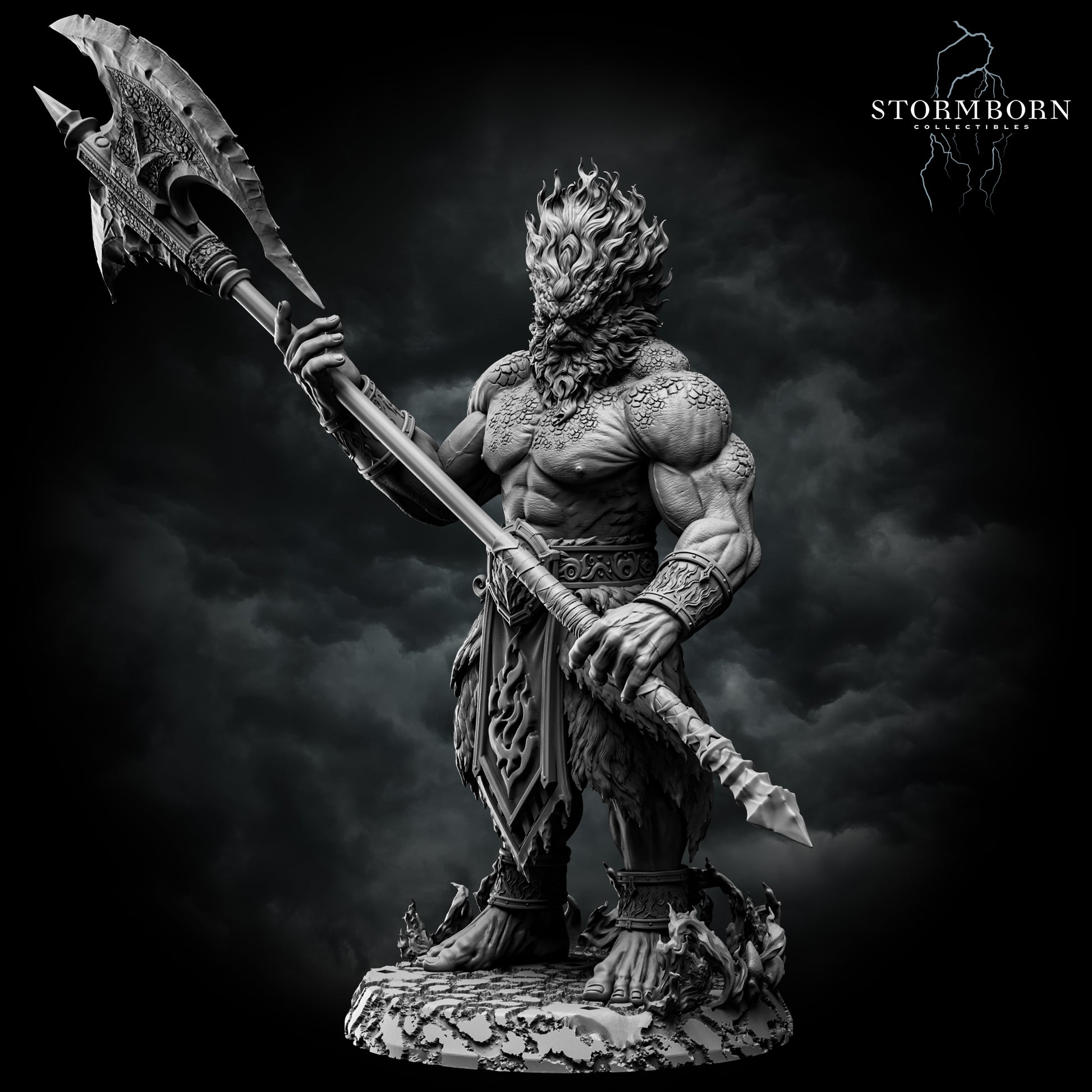 Unpainted Fire Giant resin monster miniature for tabletop RPGs left angle by Stormborn Collectibles