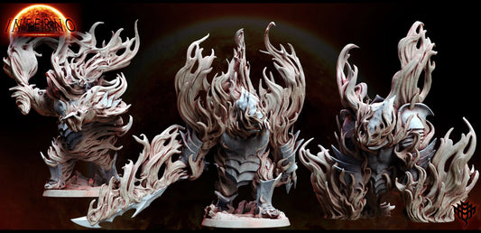 Fire Golem miniature with blazing sword and elemental armor