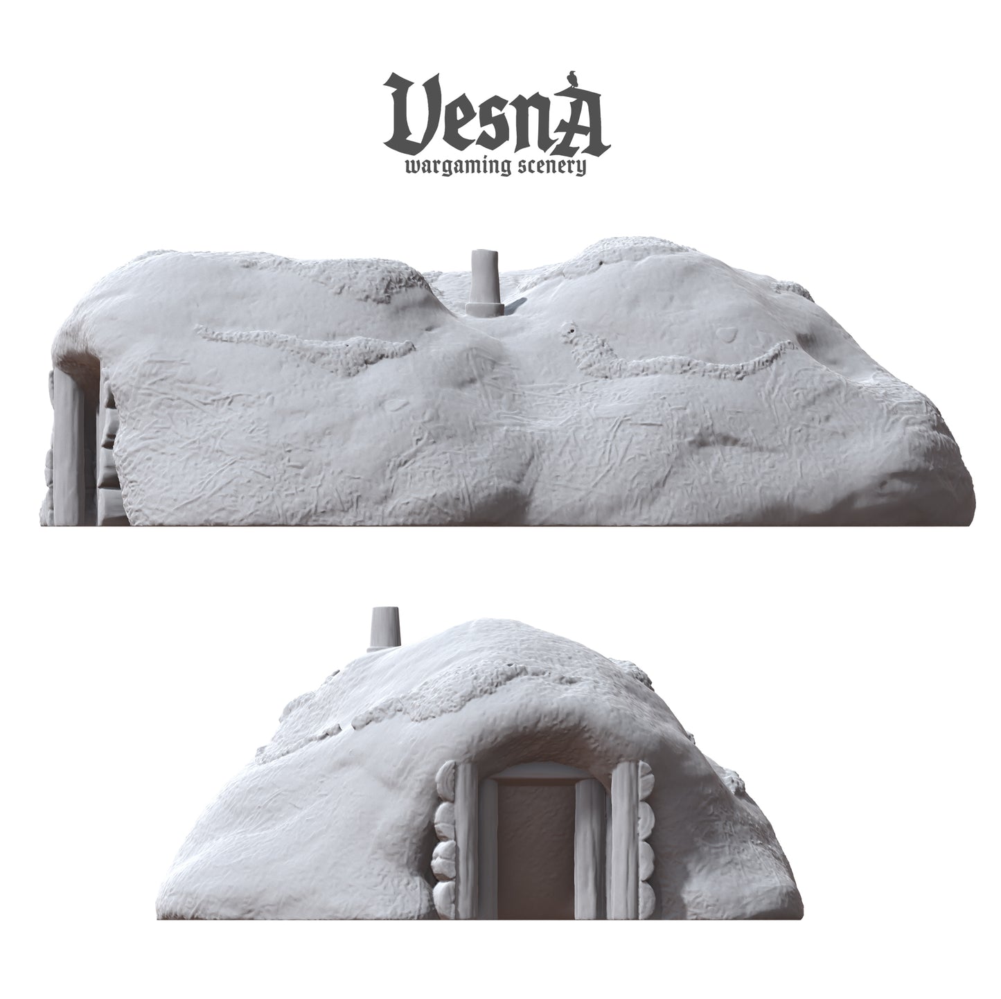 Side-by-side profile views of the large elongated dugout and the smaller front-facing earthen shelter mound.