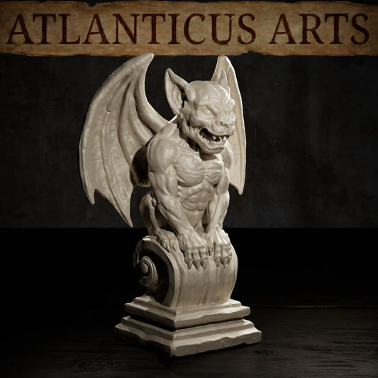 Square close-up shot of the Gargoyle resin miniature perched on an ornate pedestal.