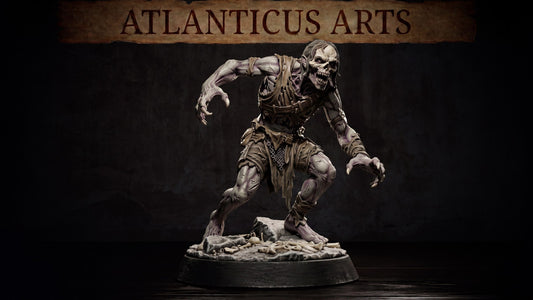 Close-up render of Ghoul undead monster showing its tattered clothing, claws, and sunken skull face.