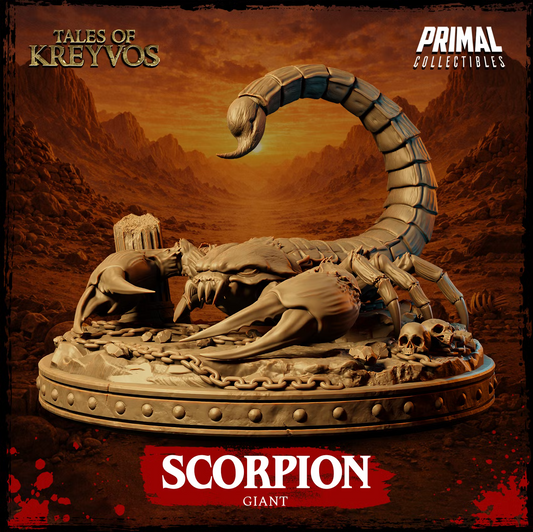 Giant Scorpion Large Beast resin miniature with massive claws and an arched stinger on a ruined scenic base.