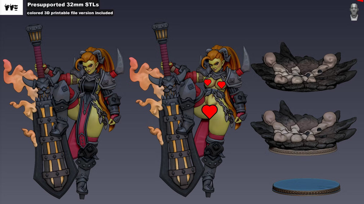 Graka 32mm miniature parts showing SFW and NSFW torso options with rocky base and base components.