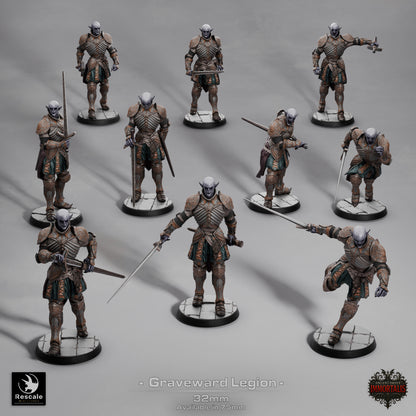 Graveward Legion resin miniatures – vampiric knights in multiple poses including attack, duel, and run stances, printed by D&K Custom Prints