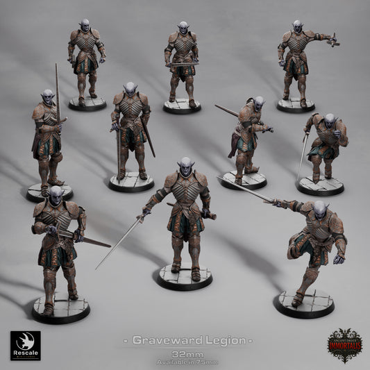 Graveward Legion resin miniatures – vampiric knights in multiple poses including attack, duel, and run stances, printed by D&K Custom Prints
