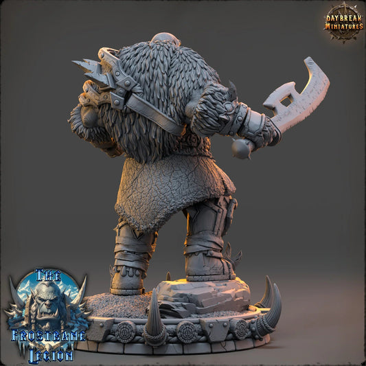 Rear view of Guldrek the Ravager Orc Fighter showing layered heavy armor and rugged equipment.
