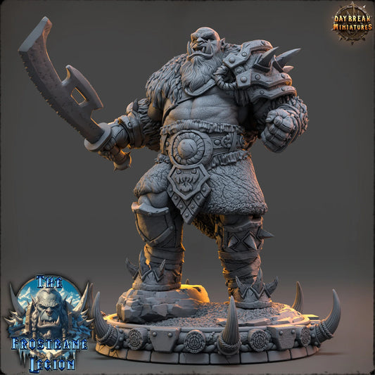 Guldrek the Ravager Orc Fighter miniature with heavy armor and a broad one-handed blade.