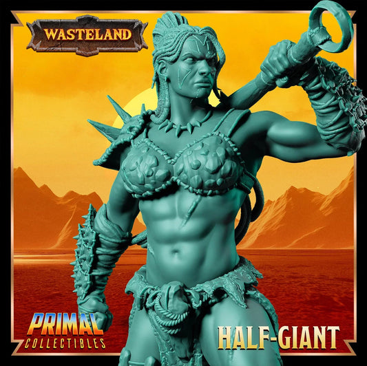 Half-Giant Goliath Barbarian wielding an oversized club and wearing rugged fur clothing and tribal accessories.