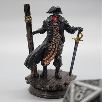 Painted Harvold Blue Eyes Stalson miniature with sword, dock base, and scale die for TTRPG games