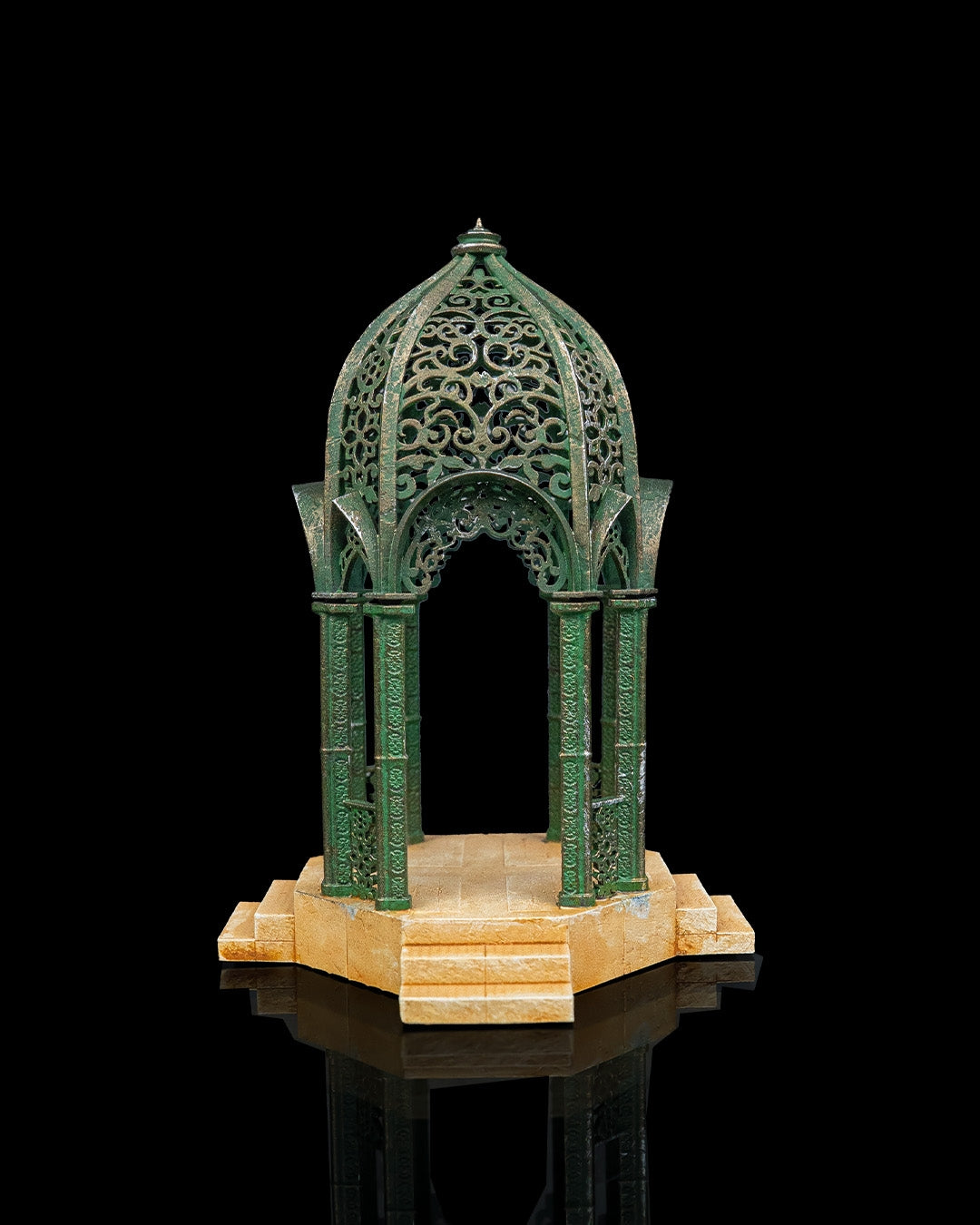A magnificent grand elven chapel miniature with highly intricate cut-out dome roof and matching stone base.