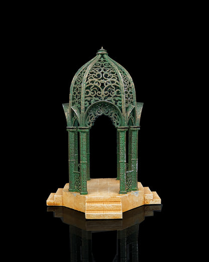 A magnificent grand elven chapel miniature with highly intricate cut-out dome roof and matching stone base.