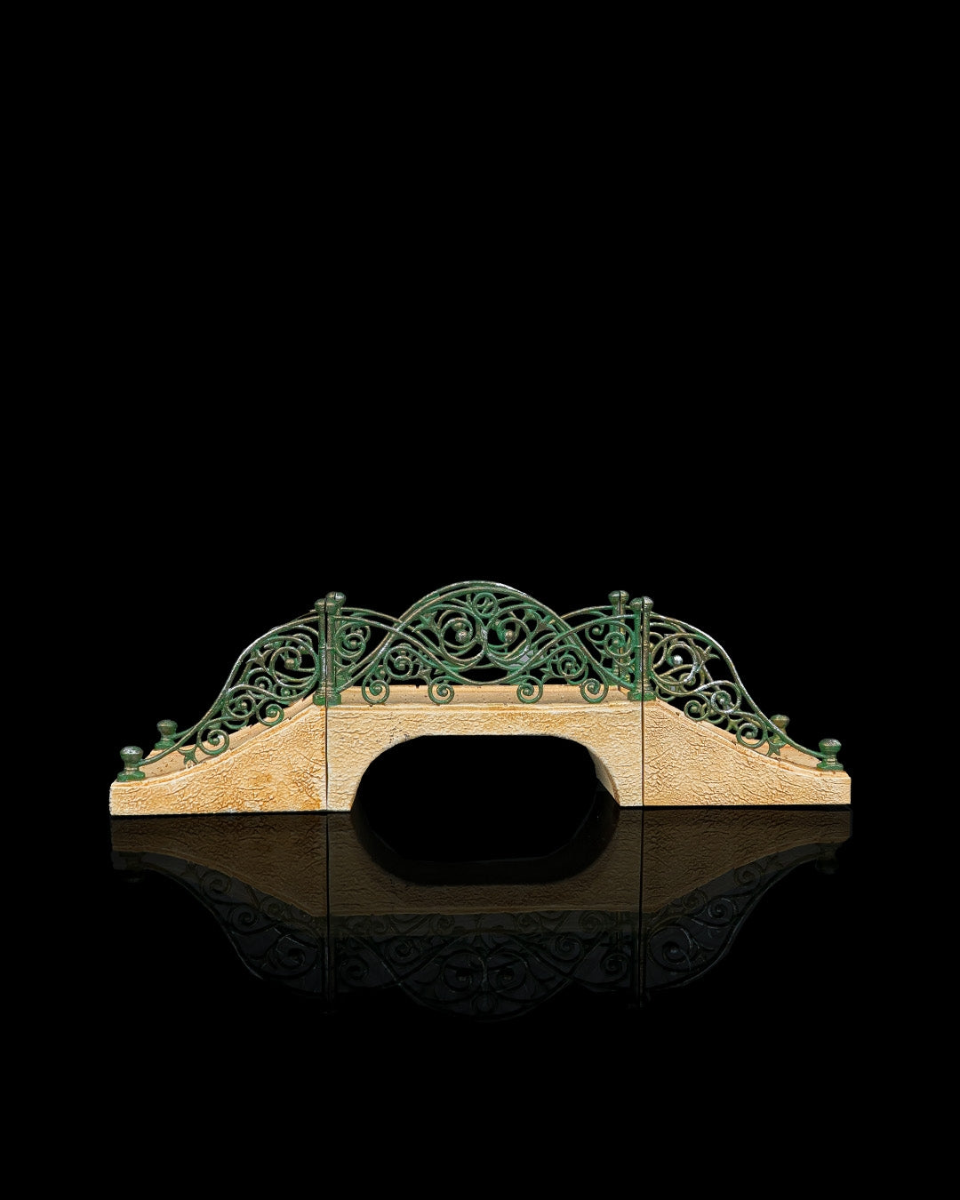 A fully assembled three-piece modular elven bridge resin miniature showing two side ramps and the center mid-section arch.