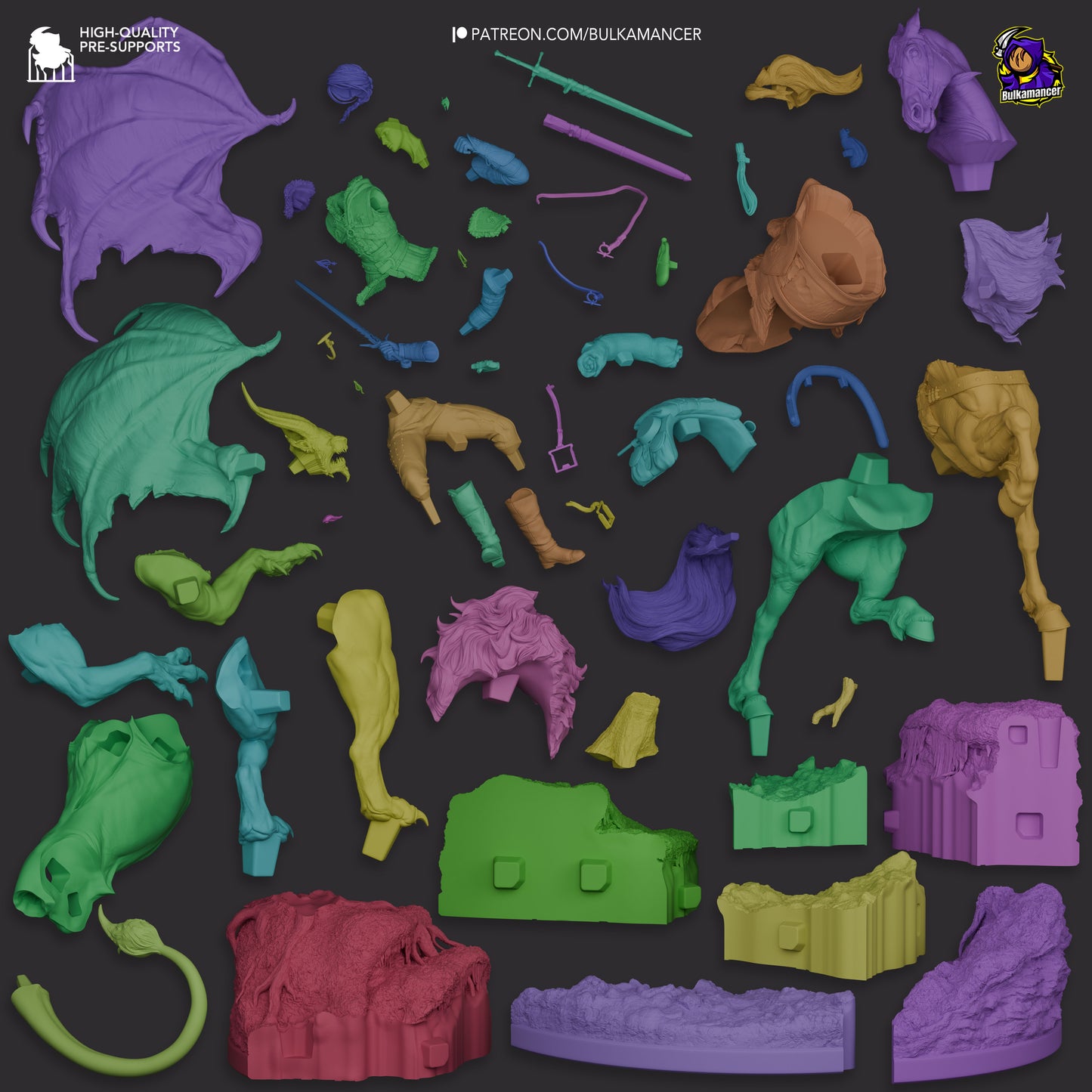 White-haired monster huntress resin fan art statue diorama battle scene | D&K Custom Prints