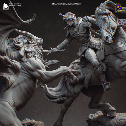 White-haired monster huntress resin fan art statue diorama battle scene | D&K Custom Prints
