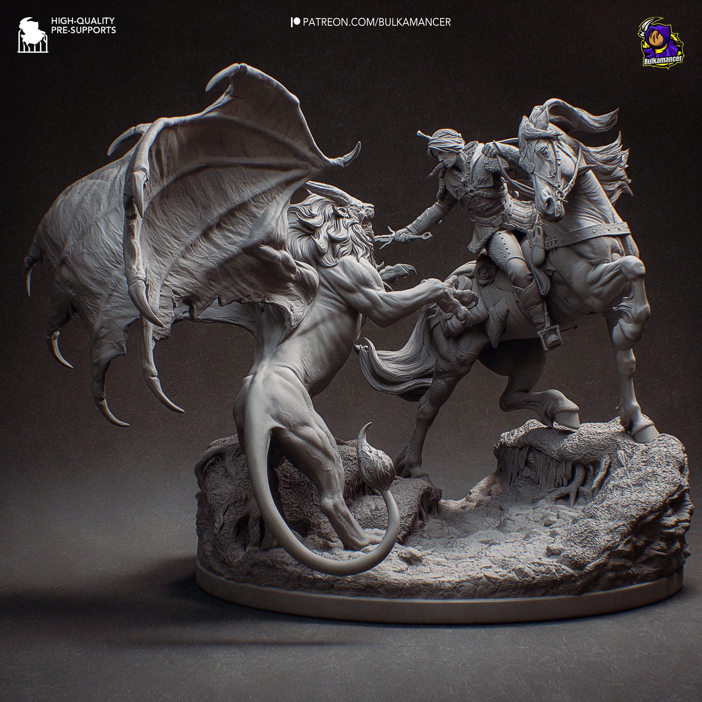 White-haired monster huntress resin fan art statue diorama battle scene | D&K Custom Prints