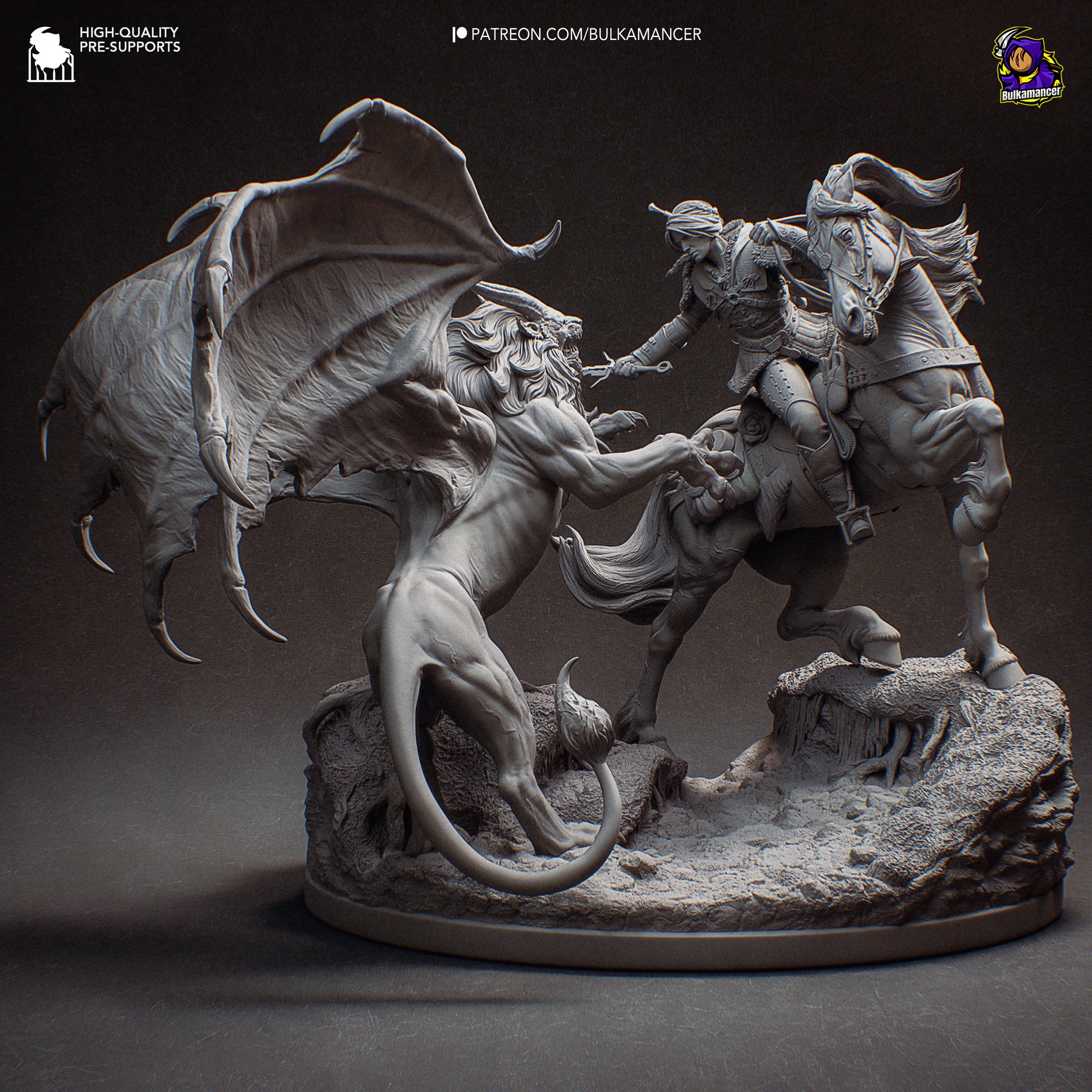 White-haired monster huntress resin fan art statue diorama battle scene | D&K Custom Prints