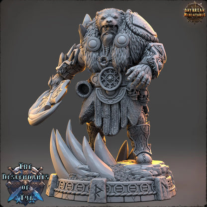 Icebjörn Horgast Human Barbarian holding a large axe while wearing heavy furs and rugged armor.