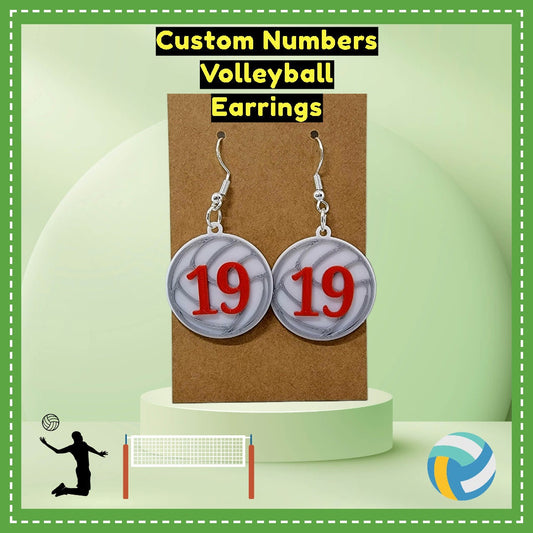 Custom Colored Numbers Volleyball Earrings High School Mascot Team