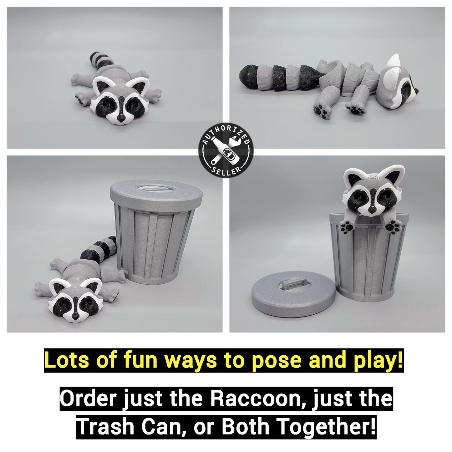 Articulated Raccoon Toy with Trash Can