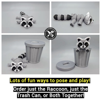 Articulated Raccoon Toy with Trash Can