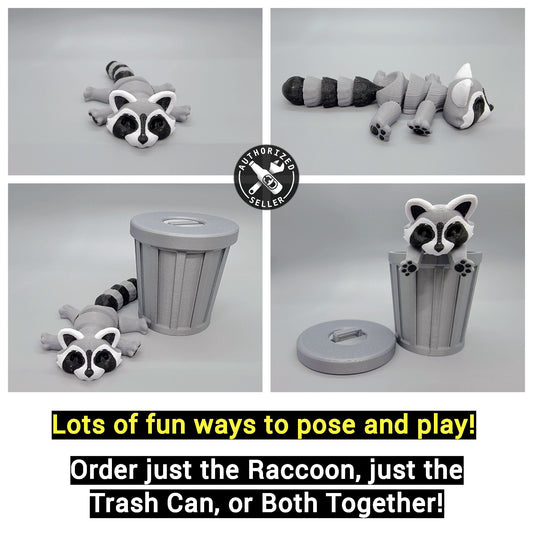 Articulated Raccoon Toy with Trash Can