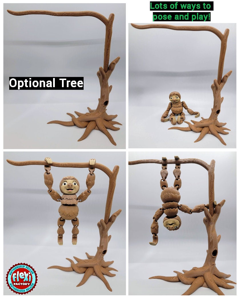 Flexi Sloth and Baby Sloth Toy and Tree and Basket Fidget Sensory Articulated Play Set