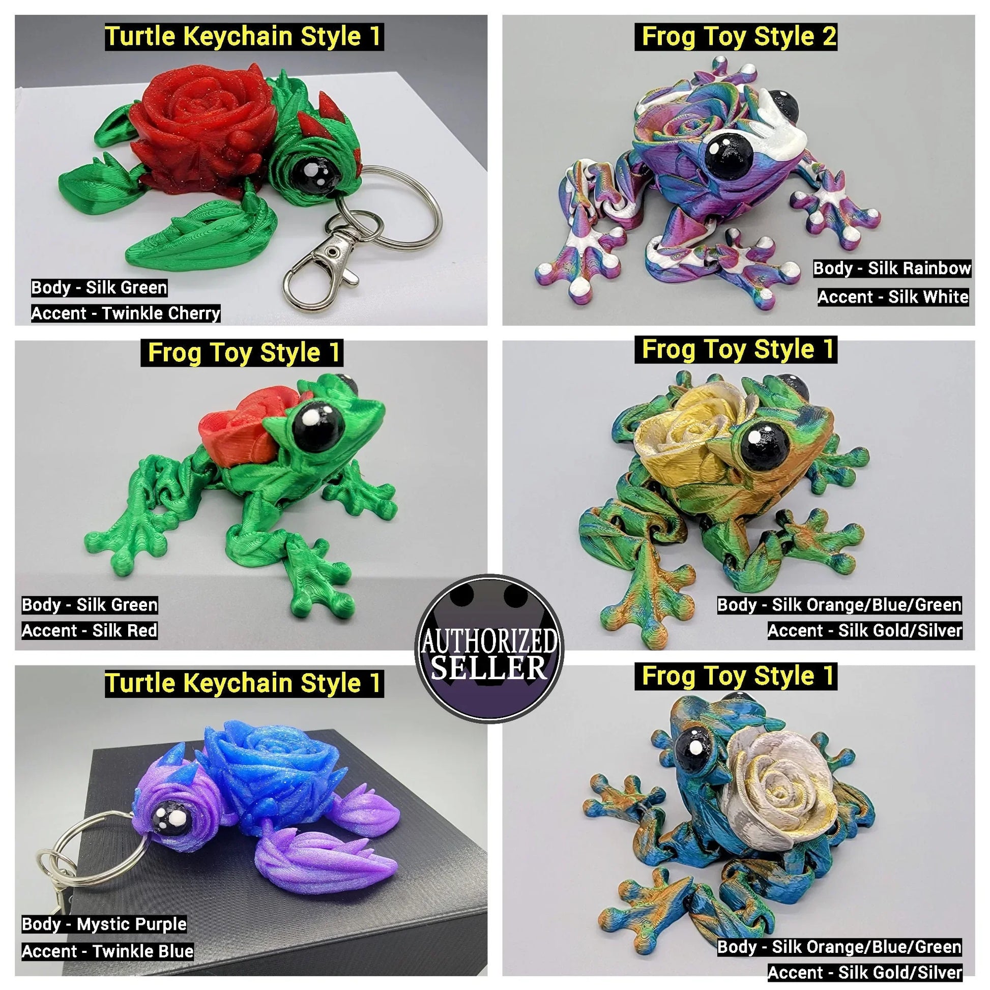 Rose Turtle & Rose Frog 3D Printed Articulated Toys or Keychains Small Frog Toy / Style 1 Rose Turtle & Rose Frog 3D Printed Articulated Toys or Keychains Small Frog Toy / Style 1