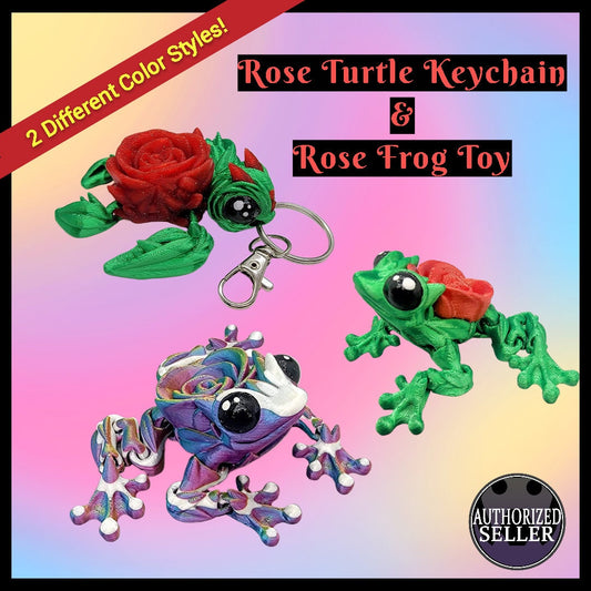 Articulated Rose Turtle & Rose Frog | Toy or Keychain
