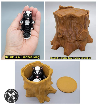 Articulated Skunk Toy and Tree Hollow
