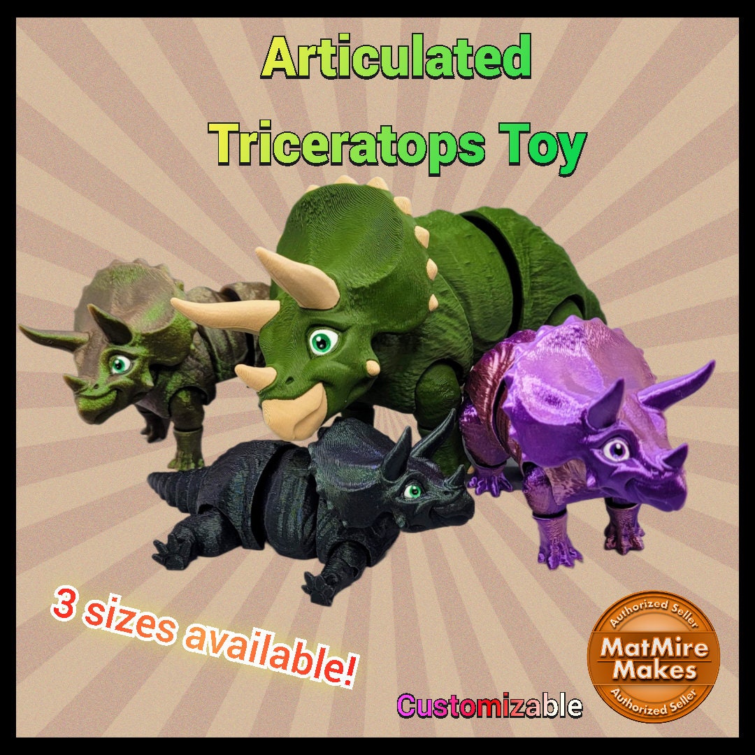 Juguete de dinosaurio Triceratops personalizado | Impresión 3D | Flexible | Sensorial | Juguete | Regalo de dinosaurio para niños