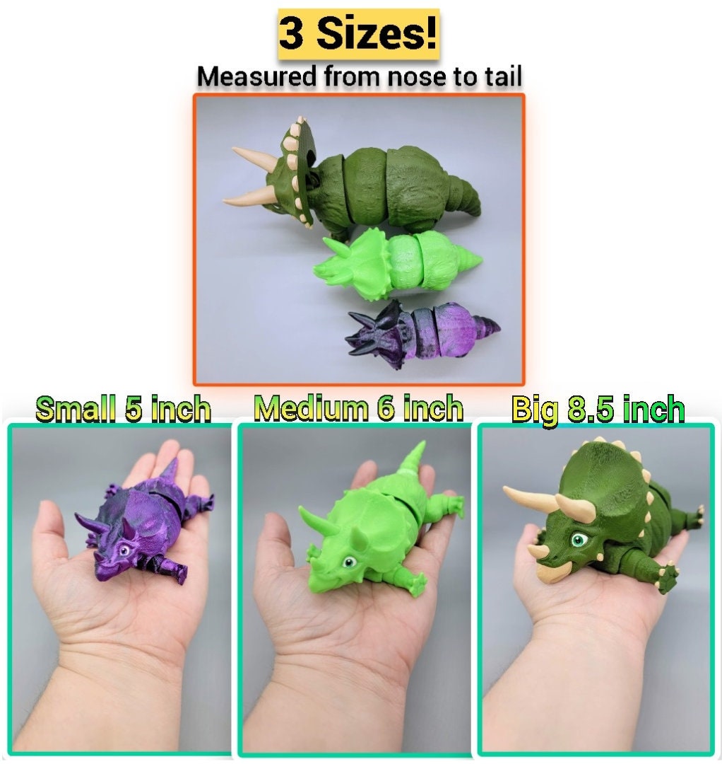 Juguete de dinosaurio Triceratops personalizado | Impresión 3D | Flexible | Sensorial | Juguete | Regalo de dinosaurio para niños
