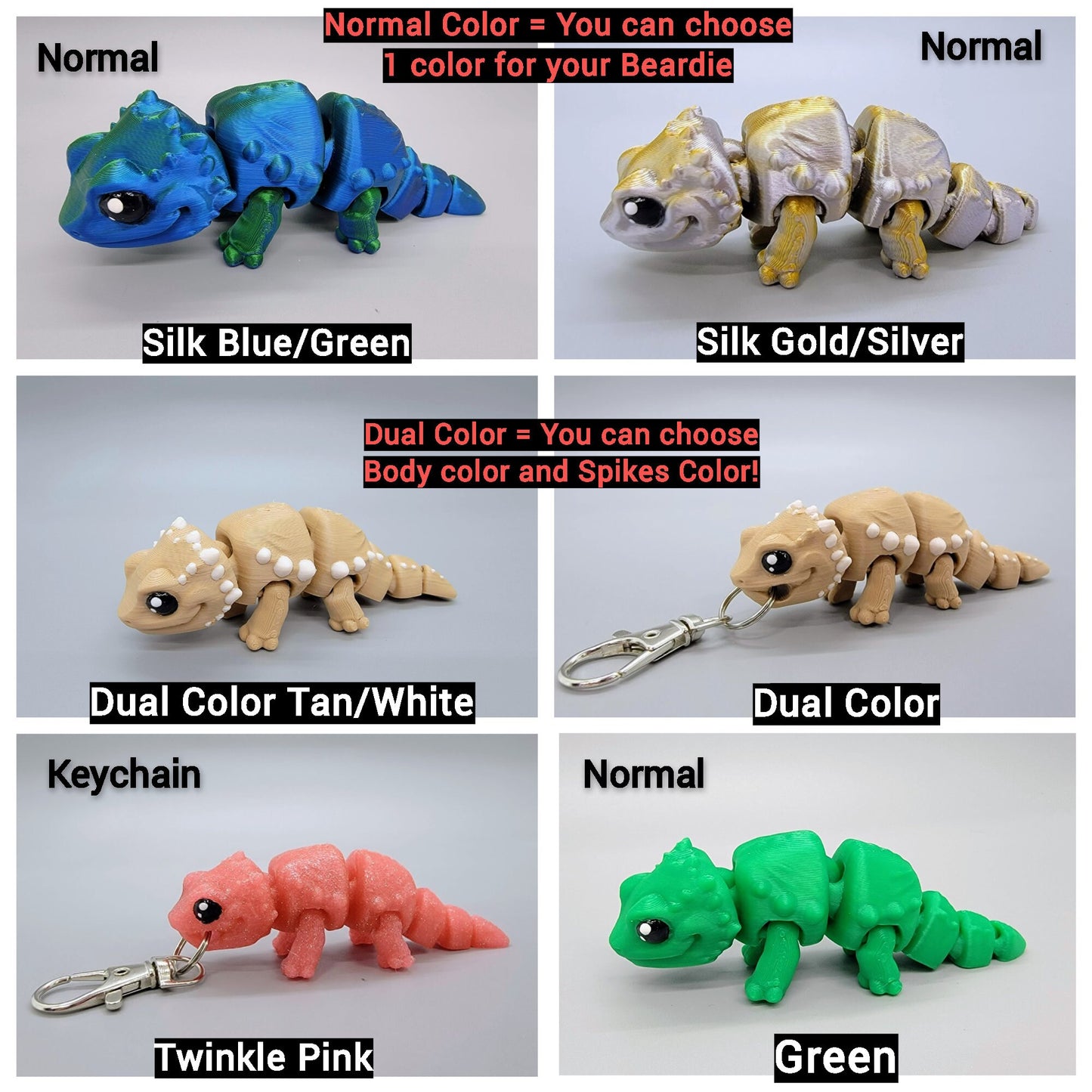 3D Printed Articulated Bearded Dragon – Custom Toy or Keychain for Reptile Lovers