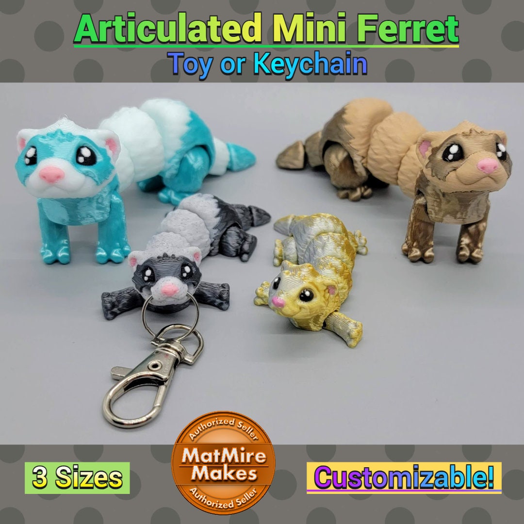 Mini Ferret Toy or Keychain – 3D Printed Fidget for Sensory Play, Customizable Colors