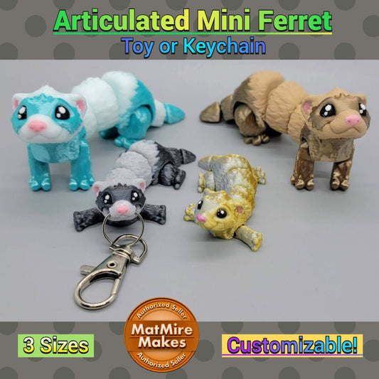 Mini Ferret Toy or Keychain – 3D Printed Fidget for Sensory Play, Customizable Colors