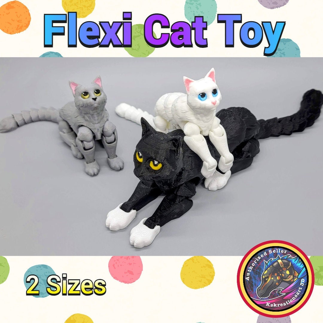 3D Printed Flexi Cat Toy | Sensory Play | Available in 2 Sizes | Custom Colors