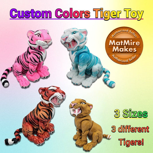 Custom Colors Tiger Toy, Figure, Fidget, 3D printed, (made to order), poseable, sensory, flexi
