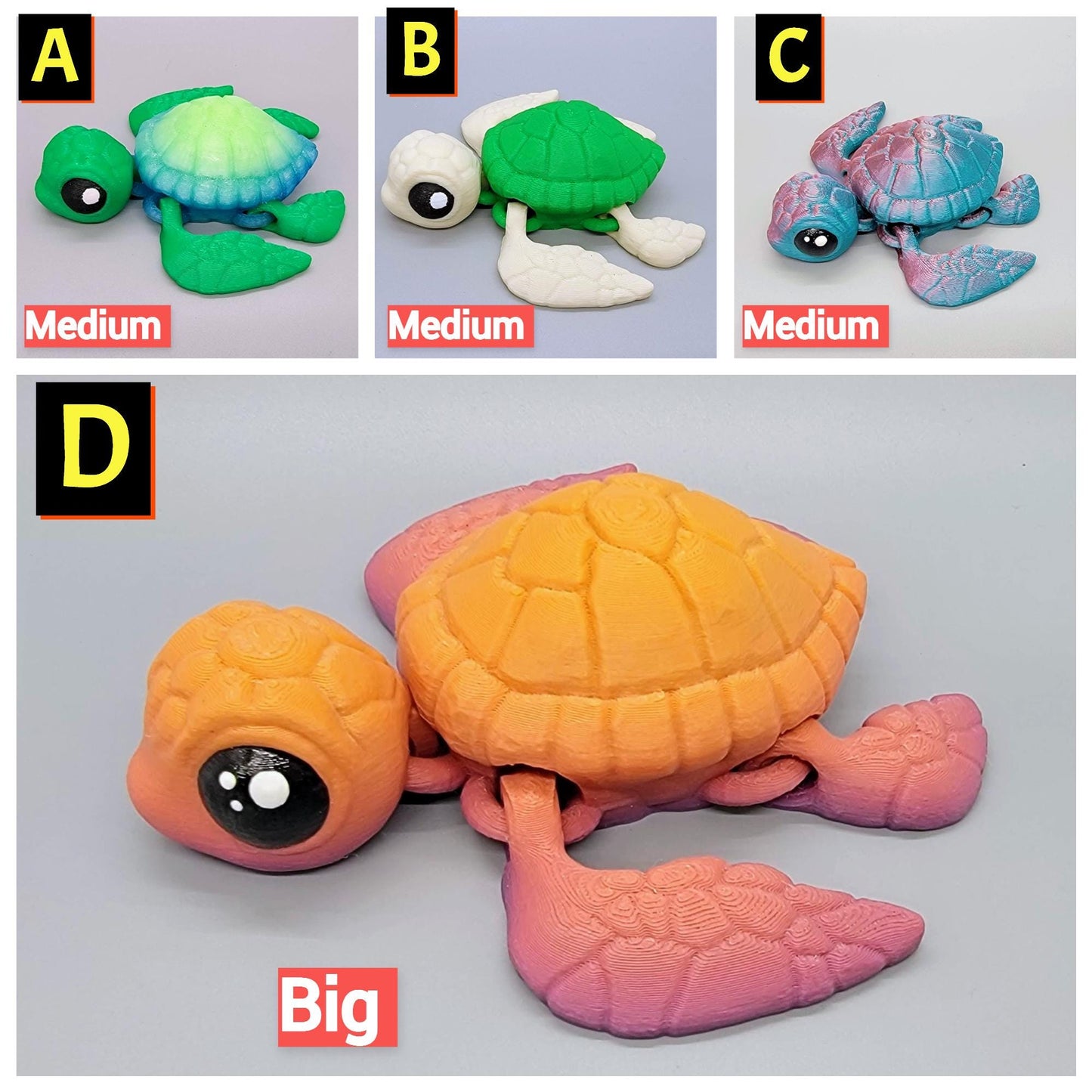 Juguete articulado de tortuga marina bebé, listo para enviar | Impresión 3D | Sensorial | Fidget