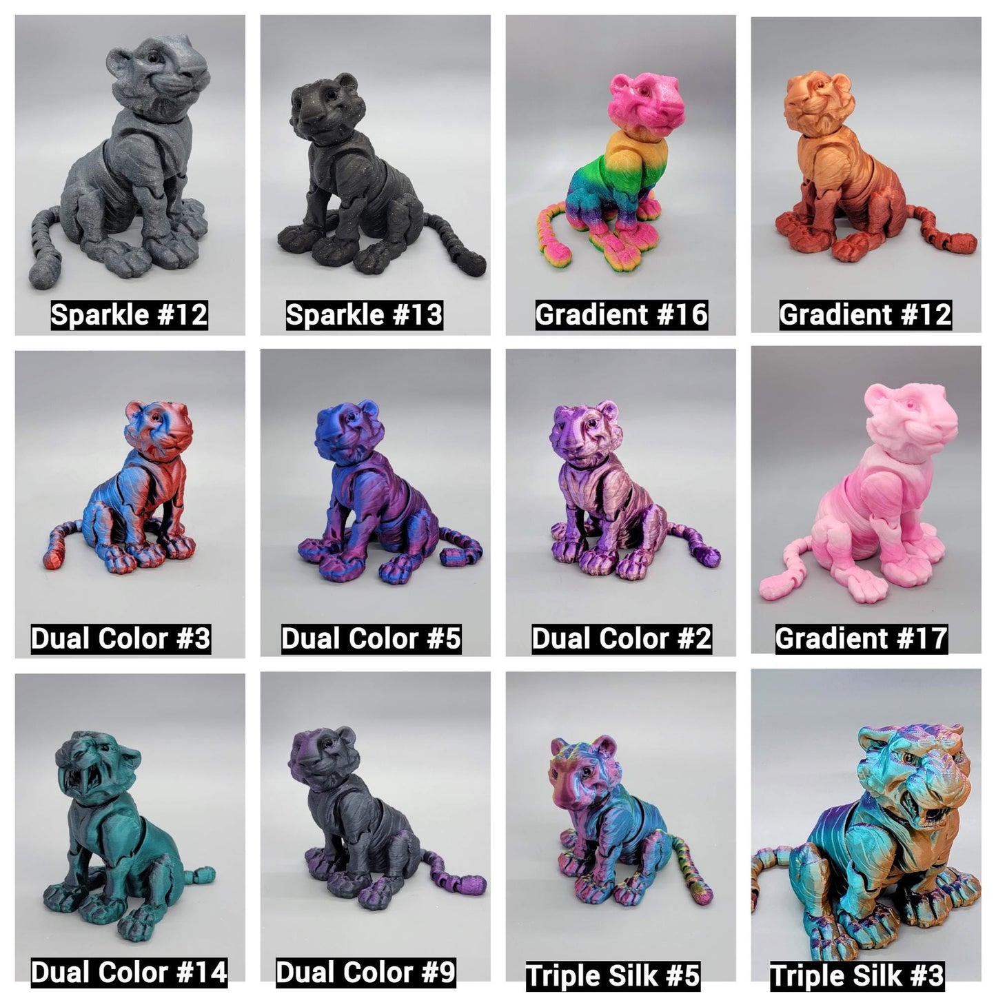 Custom Colors Tiger Toy, Figure, Fidget, 3D printed, (made to order), poseable, sensory, flexi