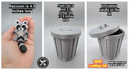 Articulated Raccoon Toy with Trash Can