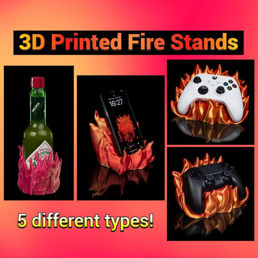 3D Printed Fire-Themed Multi-Use Stands | Hot Sauce Holder | Organizer for Gaming, Phones & Pens